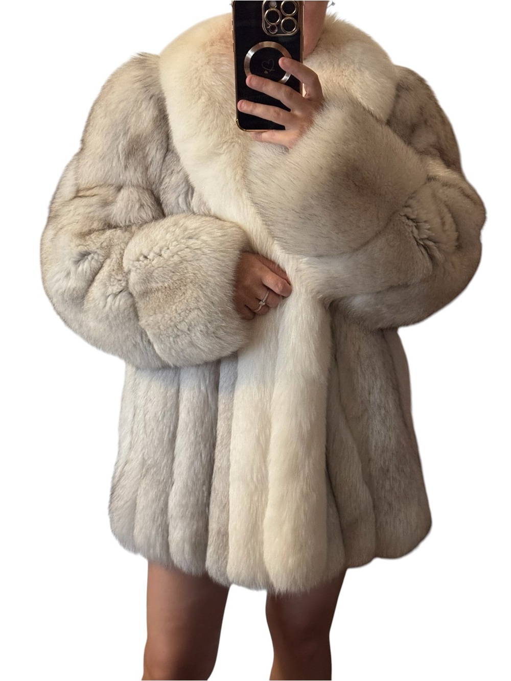 Luxurious Light Gray and White fox Saga Furs fox Coat - Picture 4 of 16